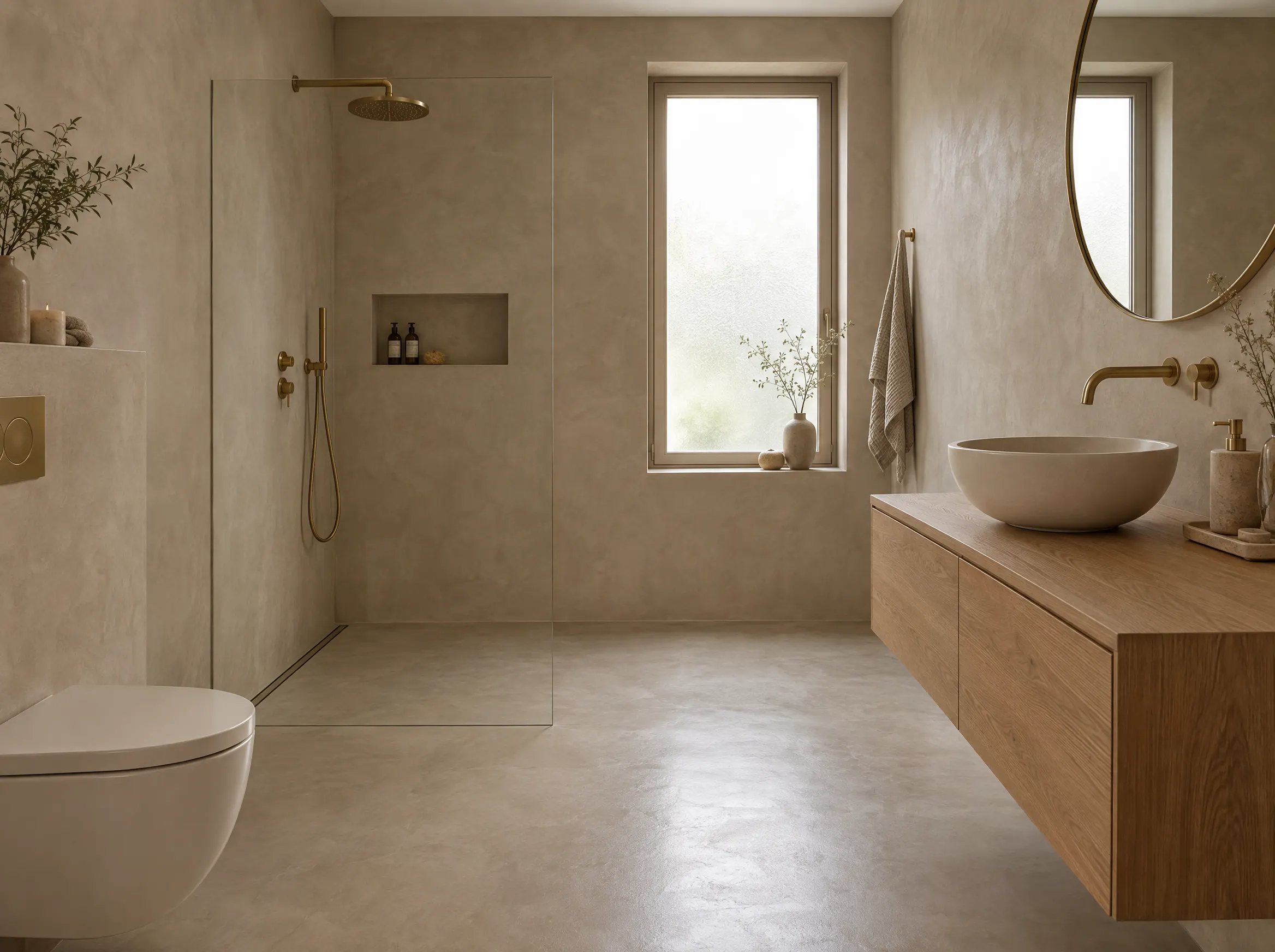 Naadloze badkamer in beton ciré