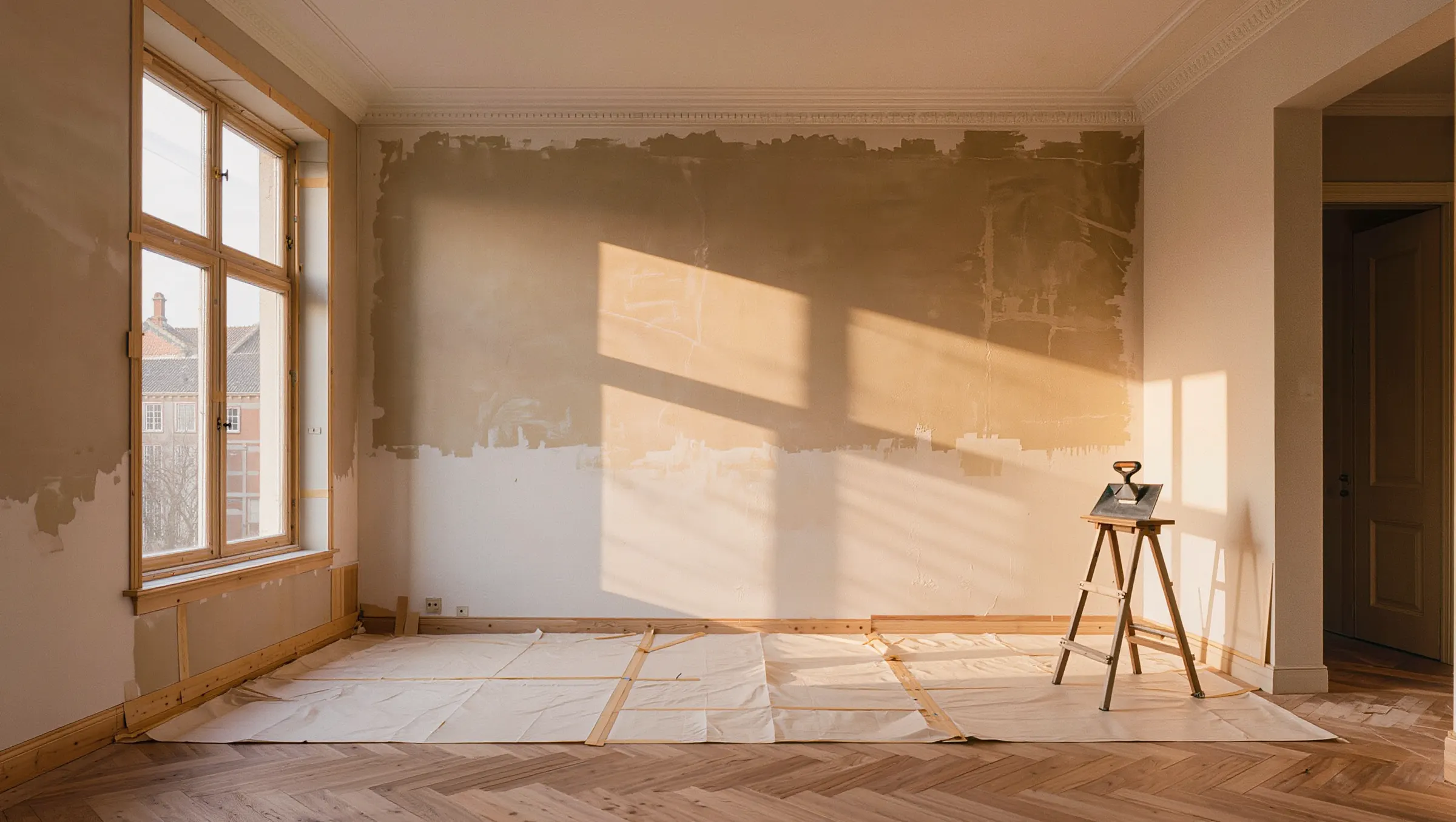 Ouder huis met wand in voorbereiding voor stucwerk